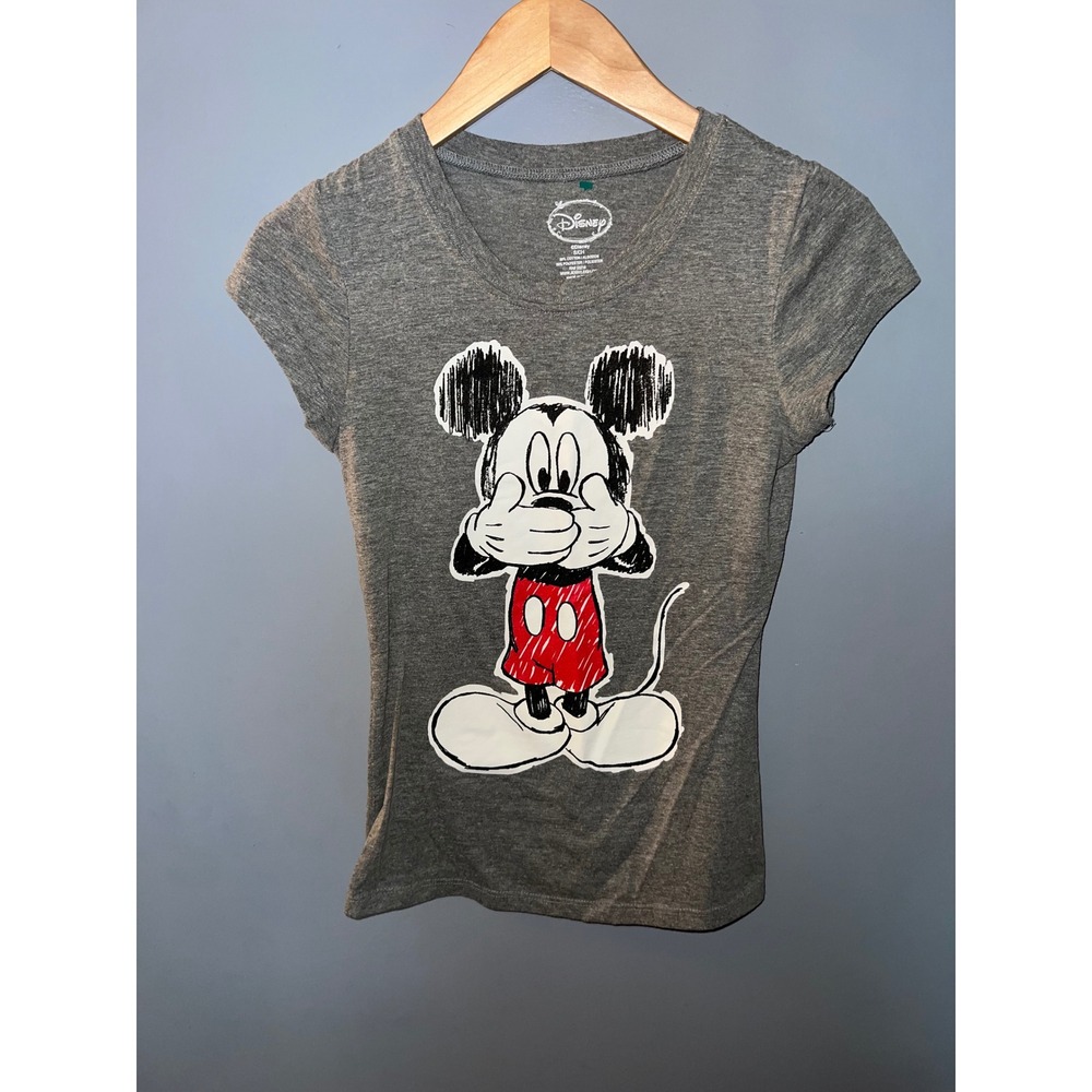Disney Mickey Mouse Graphic Tee Heather Gray Sketch Art Shirt Small